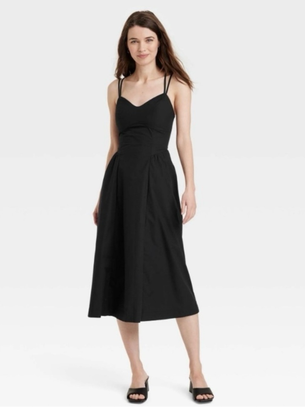 Black Spaghetti-Strap Midi Dress - Women